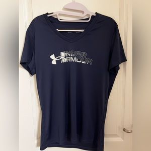 Women’s v neck loose fit heat gear navy blue